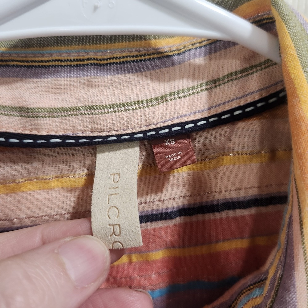 Pilcro XS Striped Button Up Shirt Metallic Thread Cotton Oversized Boho - Picture 6 of 13